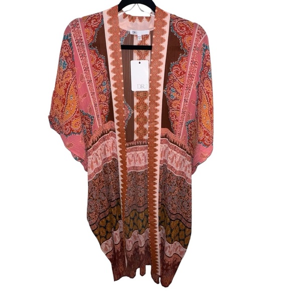 NWT DR2 by Daniel Rainn Pleated Paisley Kimono Bohemian OSFA Euro Summer Beach - Picture 1 of 6